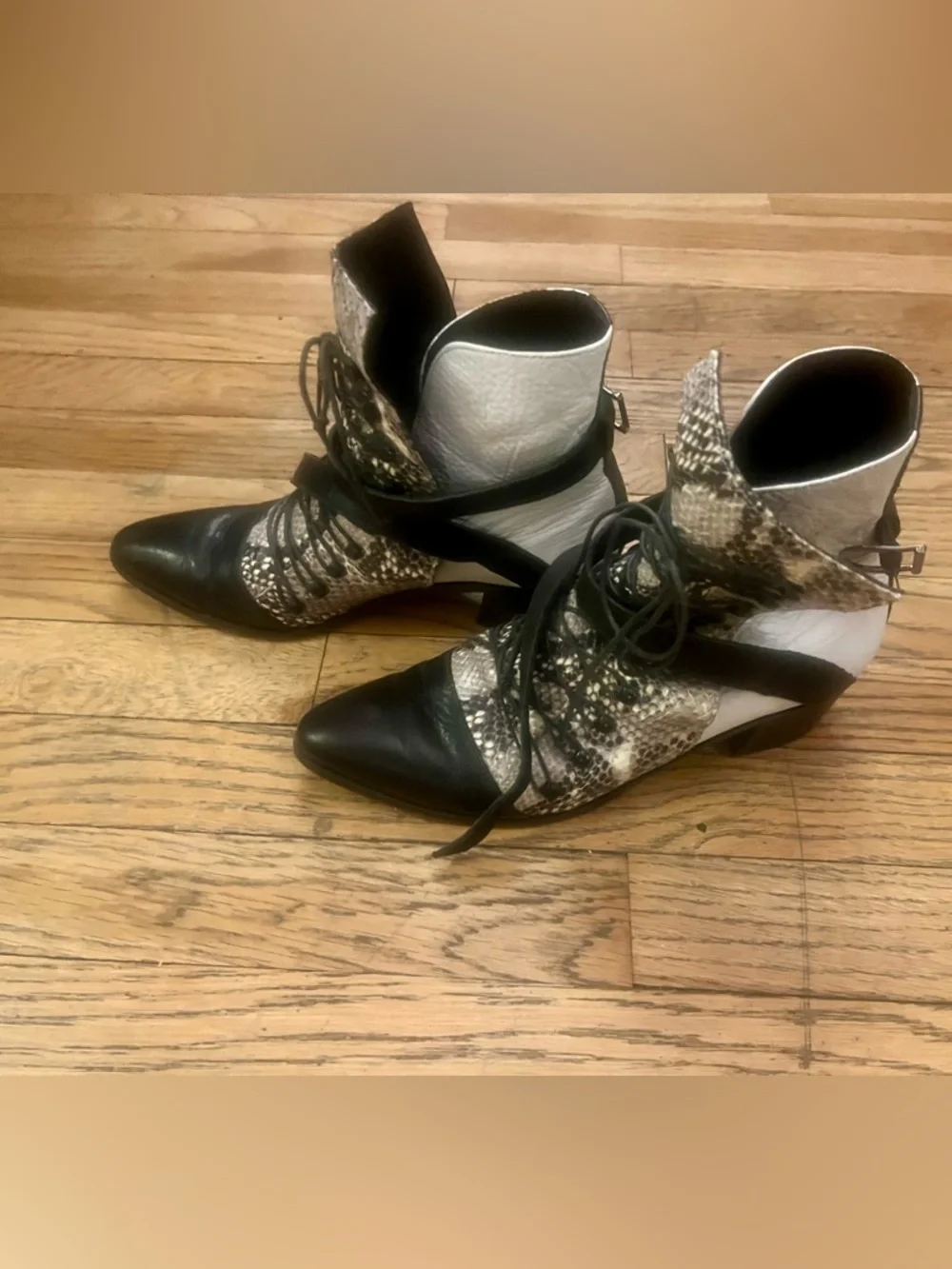 Modern Vice lace up snake print leather ankle boots